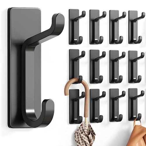 pickpiff 12 Pack Wall Hooks for Coat and Towel: 13LB Adhesive Door Hanger Stick on, Black - Image 1