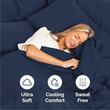 Cal King Size 4 Piece Sheet Set - Comfy Breathable & Cooling Bed Sheets Set - Hotel Luxury Bedding for Women, Men, Kids, Teens, Boys & Girls - Deep Pockets, Soft, Wrinkle Free - Oeko-Tex - Navy Blue - Image 4