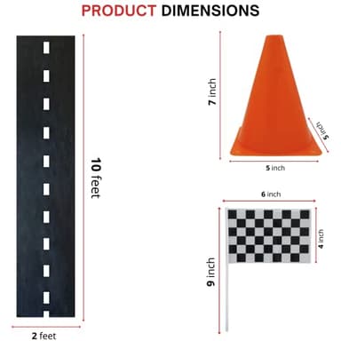 4E's Novelty 38 Pieces Set - 12 Traffic Cones With Hole on Top, 24 Checkered Flags, Racetrack Floor Runner - for For Race Car Birthday Party Supplies, Table Centerpiece Decorations Kids Gift - Image 2