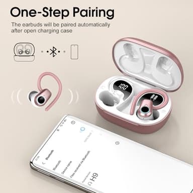 Wireless Earbuds, in Ear Buds Wireless Earbuds Bluetooth, Bluetooth 5.3 Headphones Sport, Deep Bass Stereo Noise Cancelling Headphones, 50H Playtime LED Display, IP7 Waterproof Earphones, Rose Pink - Image 3