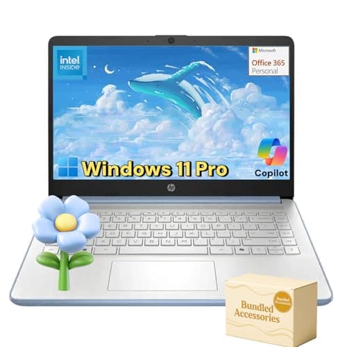HP Slim Laptop for Business & Student - Windows 11 Pro • 1-Year Microsoft Office 365 • 14 inch HD • Intel Quad-core CPU • 16GB RAM, 128GB UFS, 256GB Micro SD • Sleek Design Portable Laptop • Sky Blue - Image 1