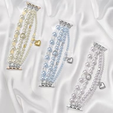 V-MORO Compatible with Apple Watch Band Series 10(42mm)/9/8/7 41mm/40mm Women Fancy Beaded Elastic Bracelet Bling Strap for iwatch SE Series 6/5/4/3/2/1 Blue,for 5.5"-6.2" Wrist - Image 7