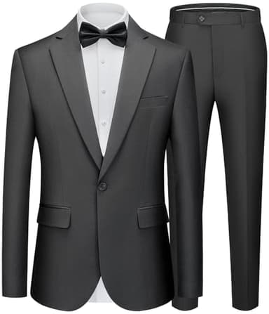 WEEN CHARM Mens Suit Slim Fit 2 Piece Wedding Tuxedo One Button Prom Party Solid Tuxedo Blazer Pants Set Grey - Image 1