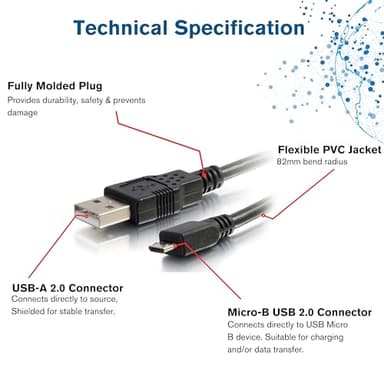 C2G Legrand USB A to B Cable, Male to Male USB Cable, Micro USB Cable, 2 Meters (6.56 Foot) Data Transfer Cable, Black USB Cord, 1 Count, C2G 27365 - Image 4