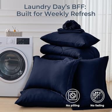 HEVUMYI Navy Blue Queen Comforter Set - 7-Piece All Season Bed in a Bag Queen, Ultra Soft Bedding Set with Comforter, Flat Sheet, Fitted Sheet, Pillowcases, Pillow Shams, Navy Blue - Image 7