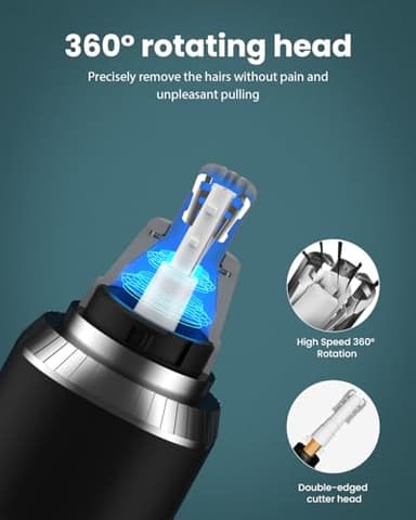 Ginity LED Display Ear and Nose Hair Trimmer Clipper for Men Women,2025 Rechargeable 2 in 1 Professional Painless Eyebrow & Facial Hair Trimmer with Powerful Motor and Dual-Edge Blades (Black) - Image 7
