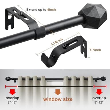 FLY HAWK Curtain Rods, 28" to 76" for Windows Small Curtain Rod Set, Modern Simplicity Decorative Style 5/8 Inch Metal Curtain Pole, Heavy Duty Drapery Rods with Brackets Black - Image 3