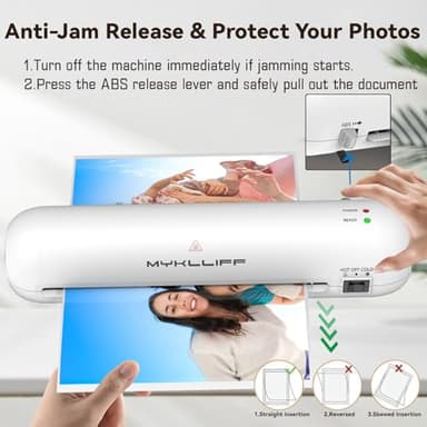 Laminator Machine 9-Inch Portable Thermal Laminater with Hot & Cold Modes, A4 Small Laminating Machine with ABS Jam-Release, 3-Min Warm-Up, 6-in-1 Photo Laminator Kit for Home Office and Class, White - Image 2