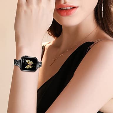 MioHHR Slim Metal Band Compatible with Apple Watch Band 42mm(Series 11 10) 41mm(Series 9 8 7) 40mm(Series 6 5 4 SE3/2/1) 38mm(Series 3 2 1),Stainless Steel iWatch Bands for Women,Black - Image 6
