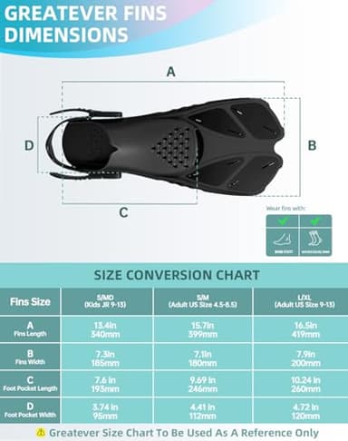 Greatever Snorkel Fins Adjustable Buckles Open Heel Swim Flippers Travel Size Short Swim Fins for Snorkeling Diving Swimming Adult Men Womens - Image 6