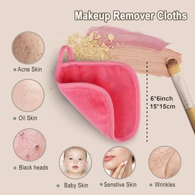 KODAMO Makeup Remover Cloth, Reusable Makeup Remover Pads Washable Travel Bag, Microfiber Makeup Removal Face Wash Cloths with Just Water, Gentle Soft,12 Pack, Pink - Image 3