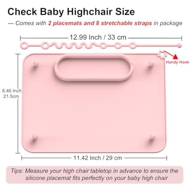 2 Pack Baby Silicone Mat, with Suction Base and 8 Stretchable Straps, Seposeve Baby Placemats, Activity Mat for Infants to Toddlers, Keeps Babies Essentials Off The Floor, Purple Pink - Image 6