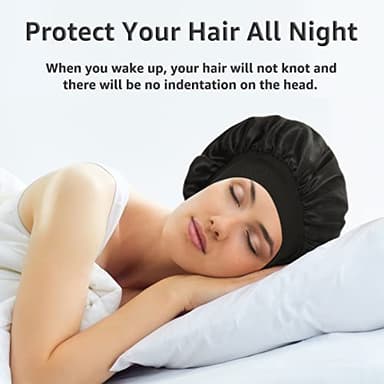 3 Pack Satin Bonnet Silk Hair Bonnet for Sleeping, Sleep Bonnets for Women Large Wide Soft Band Sleep Cap for Curly Hair Braids - Image 3