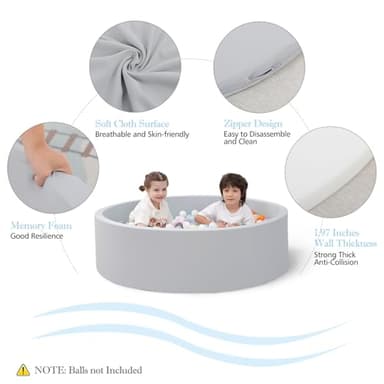 SHJADE Foam Ball Pit, 35.4"x 11.8" Ball Pits for Toddlers, Soft Round Kiddie Baby Playpen Ball Pool for Kids, Ideal Gift for Babies Indoor and Outdoor Game, Grey, (Balls not Included) - Image 2