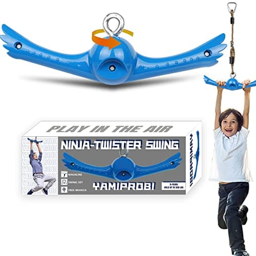 YAMIPROBI Ninja-Twister Swing Spins Set: Slackline Attachments - 360° Handle Twist-Spin Flips Toy Activate Ninja Powers Warrior Accessories Kids Hang Toys for Playground Backyard Blue - Image 1