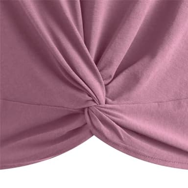 JINKESI Women's Summer Causal Short Sleeve Blouse Round Neck Crop Tops Twist Front Tee T-Shirt Gray Purple-Large - Image 3