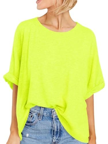 Women Oversized T-Shirt Summer Casual Short Sleeve Loose Tee Tops Fluorescent Yellow
