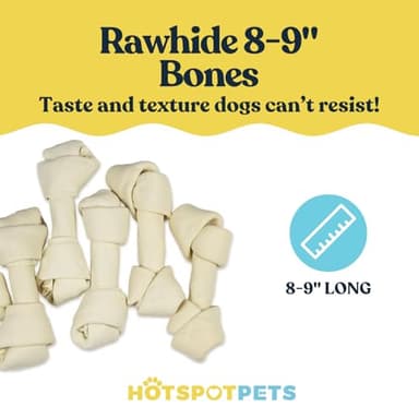 hotspot pets 5 Pack - 8-9 Inch Large Rawhide Dog Chew Bones - Made from Grass Fed Brazilian - Great for Dental & Oral Care for Aggressive Chewers Large Dogs (5 Pack) - Image 3
