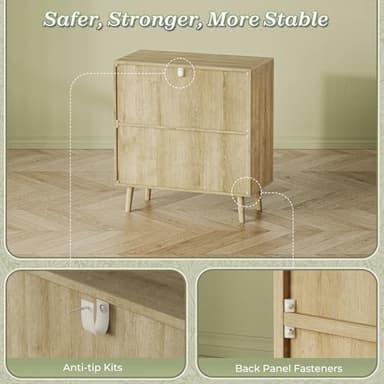 Huuger Buffet Cabinet with Storage, Storage Cabinet with PE Rattan Decor Doors, Accent Sideboard Buffet with Solid Wood Feet, for Hallway, Entry, Living Room, Natural - Image 9