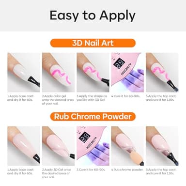 Modelones 3D Gel Nail Art, Sculpting Gel Glue for Molding, Drawing, Charms & Gems Glue, Nail Stuff for Chrome Powder and Rhinestone Design No Wipe, U V Light Cured Salon & DIY Use - Image 7