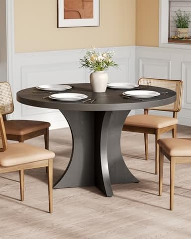 LITTLE TREE Round Dining Table for 4-6, 47.24 Inches Farmhouse Wooden Kitchen Table with Spacious Tabletop for Dining Room, Black - Image 5