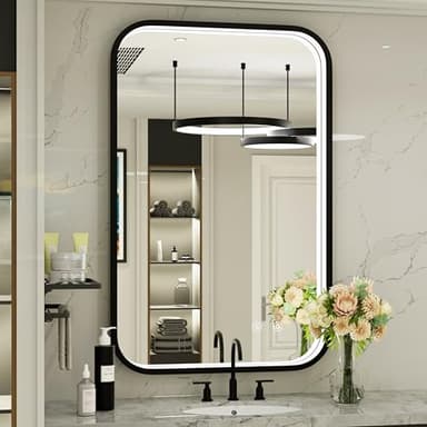 JSneijder LED Mirror for Bathroom 24x36 Inch Black - 3 Color Lights (3000K/4500K/6000K), Stepless Dimmable, Anti-Fog, Memory Function, Wall Mounted Lighted Bathroom Vanity Mirror, Horizontal/Vertical - Image 1