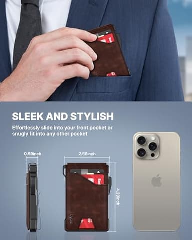 typecase Tactical Wallet for Men Card Holder: Pop Up Card Case, Genuine Leather, Smart, RFID Blocking, Slim, Minimalist, Thin, Front Pocket - 9-13 Card Capacitiy, ID Window, Money Clip (Brown) - Image 4