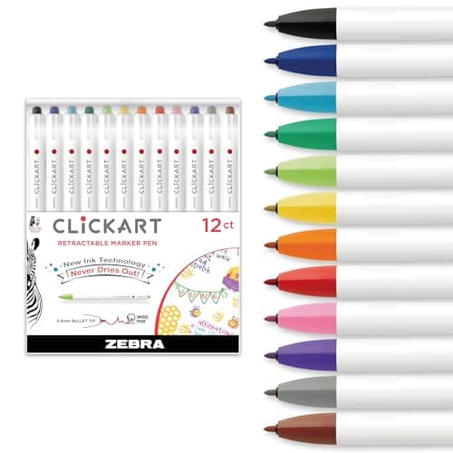 Zebra Pen CLiCKART Retractable Felt Tip Pen, Assorted Ink Colors, 0.6mm Fine Point, Moisture Absorbing to Prevent Drying Out, School Supplies and Teacher Supplies, 12-Pack (69012) - Image 1