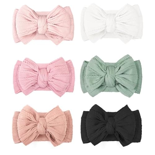 CÉLLOT 6 Pcs Super Stretchy Soft Handmade Headbands with Double Bows Head Wrap Nylon Hair Accessories For Newborn Babies Girls Infants Toddlers - Image 1