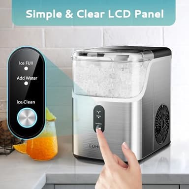 EUHOMY Nugget Ice Makers Countertop, Pebble Ice Maker Machine with 35lbs/24H Soft Ice, Self-Cleaning Sonic Ice Maker with Ice Scoop&Basket, Pellet Ice Maker for Home/Kitchen/Office(Stainless Steels) - Image 6