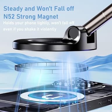 JUYOSOFT Vacuum Magnetic Phone Holder, 360° Adjustable Magnetic Car Mount, Foldable Portable Suction Cup Cell Phone Mount for Car/Gym/Mirror/Shower, Compatible with All Smartphones & All Car Models - Image 2
