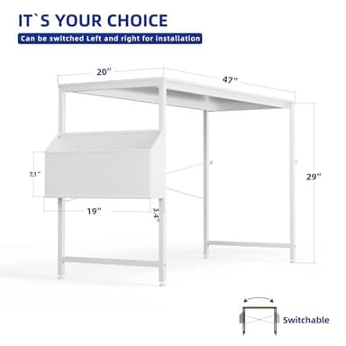 Pamray 47 Inch Computer Desk for Small Spaces with Storage Bag, Home Office Work Desk with Headphone Hook, Small Office Desk Study Writing Table - Image 3