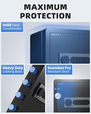 DAYI Safe Box, 2.0 Cubic Feet Home Safe with Fireproof Waterproof Bag, Security Safe Box for Money Cash Valuables, Digital Electronic Keypad, Dual Alarm System, Removable Shelf - D-45 - Image 2