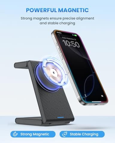Wireless Charger Magnetic for Apple Devices - JoyGeek 3 in 1 Foldable Charging Station for Magsafe Compatible with iPhone 16 15 14 13 12 Pro Max Plus, Apple Watch 10 9 8 7 6 5 4 SE, AirPods 4/3/2/Pro - Image 2