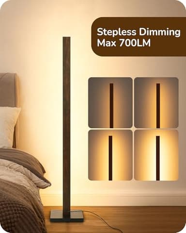 EDISHINE Wooden LED Corner Floor Lamp, Modern Standing Light with Remote, Minimalist Dimmable Floor Lamps for Living Room, Bedroom, Office, 7 Color Temperature 2700~6000K, 48.43" - Image 3