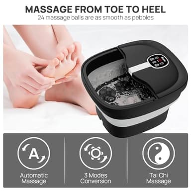 HOSPAN Collapsible Foot Spa Electric Rotary Massage, Foot Bath with Heat, Bubble, Remote, and 24 Motorized Shiatsu Massage Balls. Pedicure Foot Spa for Feet Stress Relief - FS02A - Image 3