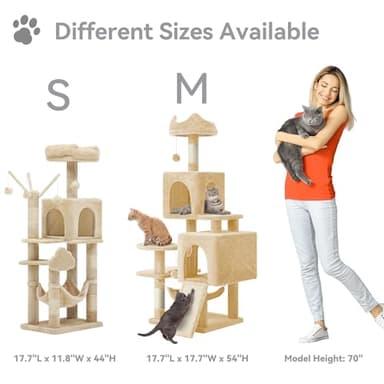 YITAHOME 44in Multi-Level Cat Tree for Indoor Kittens, Cat Furniture with Scratch Posts, Window Padded Plush Perch, Comfortable Hammock, and Interactive Pompoms, Beige - Image 3