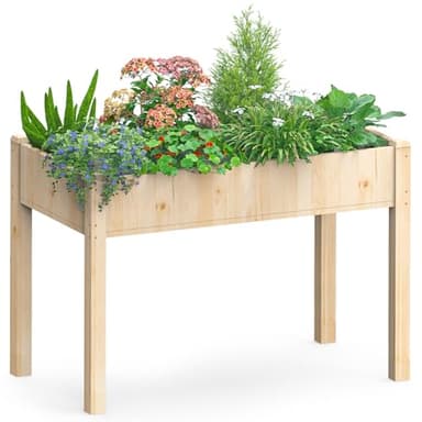 DUMOS Raised Garden Bed with Legs, 48x24x30in Wood Elevated Planter Box w/Bed Liner for Herbs Flowers Vegetables, 300lbs Capacity Outdoor Gardening Planters for Patio Balcony Backyard, Natural Wood - Image 1