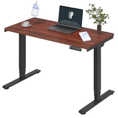 FLEXISPOT E6 Essential 3 Stages Dual Motor Electric Standing Desk 48x24 Inch Whole-Piece Board Height Adjustable Desk Electric Sit Stand Desk(Black Frame + Mahogany Desktop, 2 Packages) - Image 1