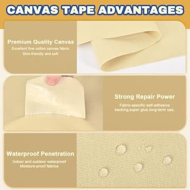 Xroam Canvas Repair Tape, 3.2 x 63 Inch Waterproof Heavy Duty Fabric Tape for Furniture, Self Adhesive Canvas Repair Patches for Boat Covers, Sofas, Tents, Louge Chairs, Canopy, Awning Black - Image 3