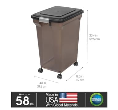IRIS USA WeatherPro Airtight Dog Food Storage Container, Up to 58 lbs, Attachable Wheels, For Dog Cat Bird and Other Pet Food Storage Bin, Keep Fresh, Easy Mobility, BPA Free, Smoke - Image 3
