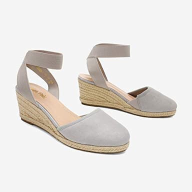 DREAM PAIRS Women's Grey Closed Toe Elastic Ankle Strap Espadrilles Wedge Sandals Size 5.5 M US Amanda-1 - Image 3
