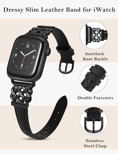 TOYOUTHS Compatible with Apple Watch Bands Women 38/40/41/42mm Dressy Slim Leather Strap with Designer Celtic Knot Interlock Buckle Bracelet for iWatch Series 11 10 9 8 7 6 5 4 SE 3 2 1, Black - Image 3