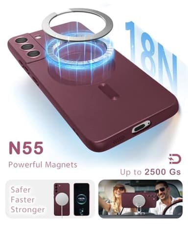 Amzfield Magnetic for Samsung Galaxy S22 Case for Women Men Girls [Compatible with MagSafe] [Camera Lens Protector] Matte Cute Slim Soft Silicone Bumper Shockproof Metallic Phone Case, Burgundy - Image 3