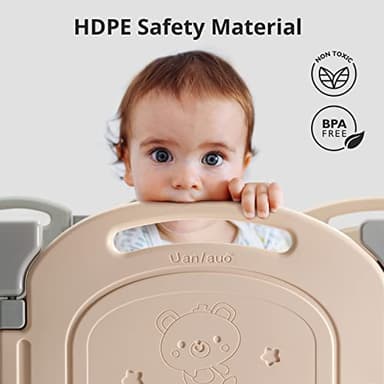 UANLAUO Baby Fence, Foldable Playpen, 18 Panel Extra Large Playpen for Babies Toddlers Infant, Safety Material Portable Play Yards with Gate, NO Gaps Play Area Indoor Outdoor Use, Grey+Cream - Image 6