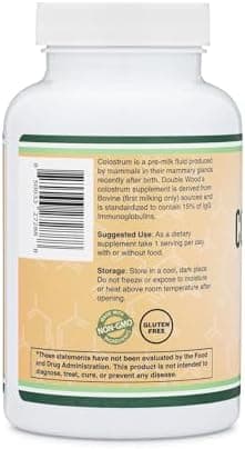 Colostrum Supplement 120 Capsules, 1,000mg per Serving (Bovine Colostrum Powder from First Milking Only, Std. to Contain 15% IgG Immunoglobulins) No Fillers, Third Party Tested by Double Wood - Image 6