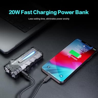 LOOP GEAR SK05 Pro Flat LED Flashlight with 8000mAh Power Bank, Sidelight Flashlight Combines Floodlight and Spotlight, 4360 High Lumens, Rechargeable, Magnetic Tail, IP68 Perfect for Camping, Outdoor - Image 3