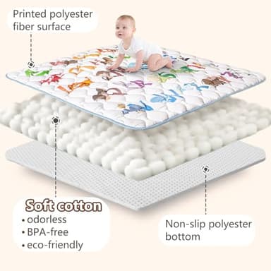 Beavtaens Baby Play Mat, 50x50 Playpen Mat with Super Soft Touch, Activity Mats with Upgraded Anti-Slip Bottom, Machine Washable Crawling Mats for Floor & Picnic (Animal Alphabets) - Image 3