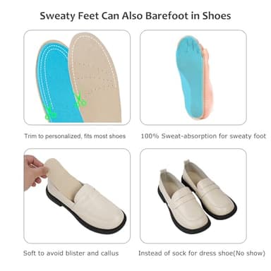2 Pairs Pigskin Sockless Insoles|Barefoot Cushion Pads|Absorbs Sweat & Controls Odor|Wear Without Socks|Extra Thin Dress Shoes Inserts Women for High Heels Flats Sneakers Small 5-7.5 Size - Image 4