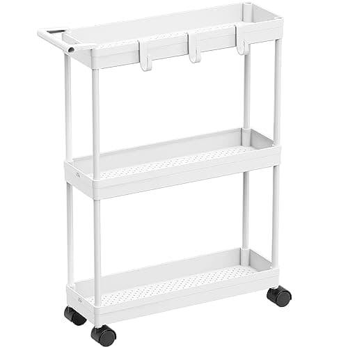 Simple Houseware 3-Tier Slim/Narrow Storage Cart with Handle, 5.5'' Wide x 26.5'' Height Rolling Organizer for Kitchen, Bathroom, Laundry Room - White - Image 1